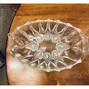 Vintage Glass‎ Relish Dish Oval Serving Bowl Clear Etched Floral Design
